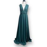 Lulus Heavenly Hues Forest Green Maxi Dress Deep V Pleated Gown Formal Wedding M Size M Photo 2
