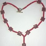 Vintage Red Glass Beaded Millefiori Floral Boho Y Drop Choker Necklace Photo 5