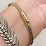 Fossil Goldtone Stainless Steel Cable Wire CZ Cubic Zirconia Push Lock Bracelet Photo 3