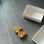 Christian Dior  Vintage Statement Oval Rhinestone Gold Stud Earrings Clip Ons Photo 6