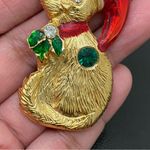 Vintage Unsigned Kitty Cat Santa Christmas Brooch Gold Photo 3