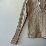 Hollister Y2K beige cable knit hooded deep v-neck rabbit hair sweater large Photo 7