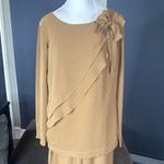 Women's Tan Chiffon 2 Piece Formal Pantsuit with Bow Detail Size 4 NWOT Photo 1