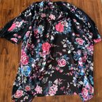 EXPRESS Long Floral Sheer Kimono Duster Cardigan Lace Trim Black Pink Size Small Photo 10