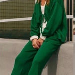 Free People NEW! FP Beach Solar Cardigan Pant Lounge Sweater Set Pine Green Med Photo 0