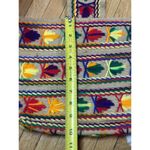 VTG 70's Burlap Purse Bag Tote Multi Color Embroidery BOHO Hippie 14" Aztec Photo 6