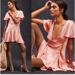 Free People Free‎ People Dress Scarlett Satin Ruffle Wrap Mini Peach Size Small NWT Photo 1