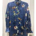 Pietro Brunelli High Ruffle Collard Printed Button Down Sz XS Blue Photo 0