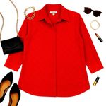 Coldwater Creek  100% Silk Red Diamond Pintuck Button Front Blouse Women’s L GUC Photo 0