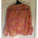 Ruby Rd  Pink/Orange Floral Sheer Button Down Top Sz 8 Photo 3