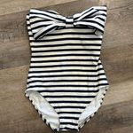 Kate Spade  White and Navy Blue Striped Swim Suit with Bow One Piece Size S Photo 0