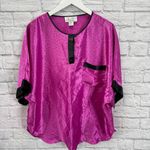 J.O. Classic Satin Silky Sleep Shirt Size M Purple Black Dot Short Sleeve Pocket Size M Photo 0