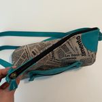 Vintage Maurizio Taiuti Italian Leather Teal/Newspaper Print Handbag Purse Blue Photo 4