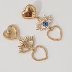 C&C California Gold Tone Heart & Evil Eye Rhinestone Dangle Earrings Photo 3