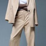 ZARA NEW Striped Oversized Menswear Inspired Blazer S Tan Photo 1