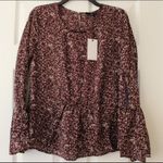 Bobeau  | maroon cream patterned bell sleeve blouse Photo 1