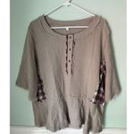 POL  Anthropologie Plaid L Gray  Wash Short Sleeve Thermal Tunic Top Shirt peplum Photo 4