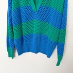 Beach Riot [] Green Blue Rugby Striped Wynn Open Knit Long Sleeve Sweater Large Photo 6