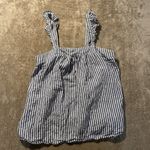 Old Navy  Shirt Womens Medium Linen Ruffle Trim Sleeveless Tank Top Blue Striped Photo 1