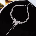 Women‘s Full Rhinestones Butterfly Pendant Choker Necklace Silver Photo 2