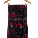 Vintage Floral Rose Print Pattern Maxi Midi Skirt Button Up Front Black Red Photo 7
