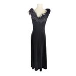 Vintage Jeffrey & Dara by Tom Barra Black Velvet Ostrich Feather Collar Gown Size 8 Photo 5