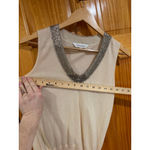 Oscar de la Renta Ivory Sleeveless Knit Top Beaded V-Neck Luxury Designer Photo 2