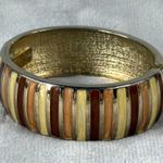 Vintage Hinged Clamper Bangle Bracelet Multicolor Inlay Metal Earth Tone Colors Brown Photo 1