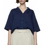 Mango  100% Bambula Cotton Short Sleeved Cotton Shirt Night Blue NWT Bambie Large Photo 1