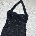 Vintage Nite Line Silk Halter Evening Gown Dress S Black Beaded Sequin Art Deco Photo 3