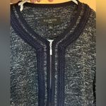 Talbots  Tweed Knit Blazer Braided Trim Full Zip Navy White Photo 4