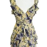 Free People The‎ Vintage Shop Dress Yellow Floral Tie Front Mini Wrap Dress Open Back Small Photo 3