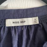 Mod Ref  Womens Navy Linen Blend Blouse Small Short Sleeve Coastal V neck Tunic Photo 2