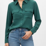 EQUIPMENT Femme Silk Button Down Shirt Green Long Sleeve Two Pocket Size XS Photo 0