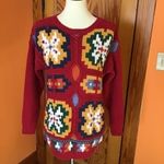 Vintage 80s bright colorful artistic sweater Red Photo 6