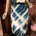 The Limited  GREEN, PURPLE AND BLUE PRINT STRAPLESS SILK DRESS WITH BELT NWT (12) Photo 5