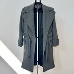 DKNY Women’s Wool Belted Trench Coat Grey 4 Button Thick Warm Pleated Gray EUC Photo 1