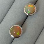 Brand New Natural Opal 9K Solid White Gold Sphere Bezel Settings Earrings/Studs Orange Photo 0