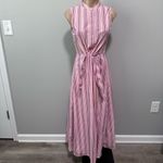 Calvin Klein Sleeveless Button Front Shirt Dress Candy Pin Stripe Pink Tie 2 Photo 1