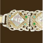 Vintage Gold Tone With White Wash bracelet Mother of Pearl Rhinestones 7.5" Photo 1