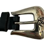 Vintage Black Leather Silver Floral Medallion Details Belt Size Small Photo 4