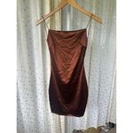 Windsor  Sultry Strappy Stretch Cord Open Back Satin Brown Bodycon Mini Dress M Photo 3