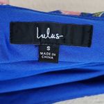 Lulus  Sleeveless Floral Wedding Guest Tie-Strap Wrap Midi Dress Blue Size Small Photo 5