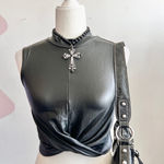 Black Faux Leather Tank‎ Top Y2K 2000s Grunge Edgy Clubwear Small Photo 0