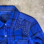 Affliction  Black Premium Women's Small Blue Plaid Western‎ Pearl Snap Shirt Photo 3
