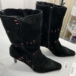 Womans Maraolo Month Mid Calf Boots 8.5 Black Red Pointed Toe Side Zip Stilettos Photo 0