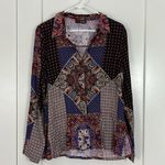 Crosby Large Purple, Red Boho Pattern 70s Button Down Long Sleeve Shirt Purple Photo 2