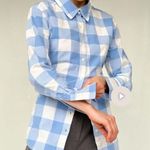 Norma Kamali Blue and White Gingham Checked Button Up Vintage Sz XL Photo 9