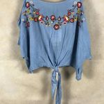 Polly & Esther Blue Embroidered Cold-Shoulder Cropped Tank NWT M Photo 7