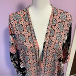 Angie Boho Floral Printed Kimono Longline Open Front Cardigan Rayon Medium Photo 2